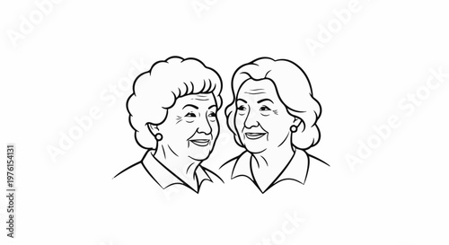 Two smiling elderly women with distinct hairstyles and jewelry