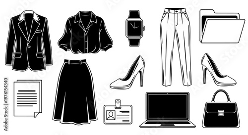 Women Business Professional Clothing and Office Essentials Vector