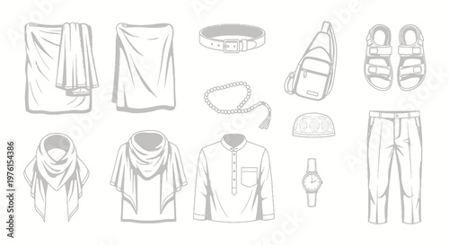 Islamic Male Apparel and Hajj Pilgrimage Accessories Set