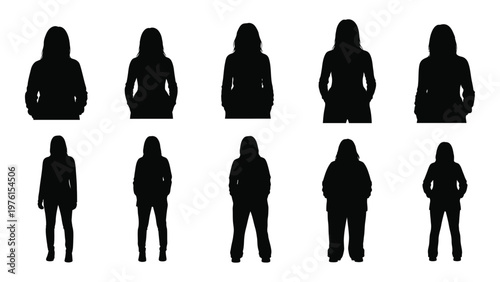 Silhouettes of people in varying sizes arranged in a grid pattern