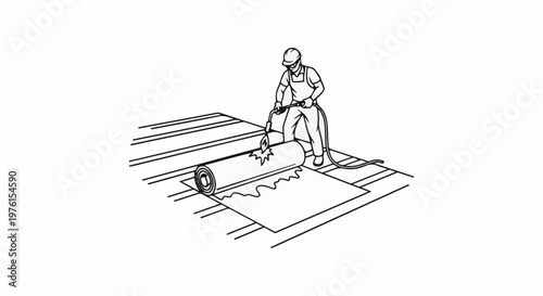 Worker uses torch to fuse waterproof membrane onto rooftop beams