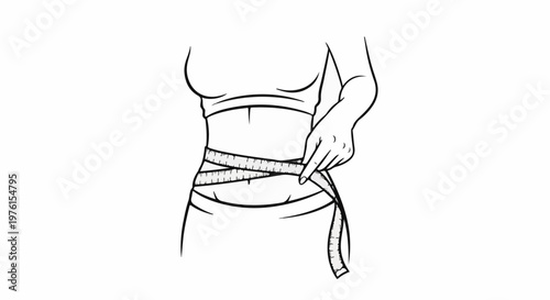 A hand measures a waist with a tape measure, showing a slim figure
