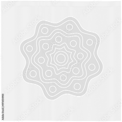 Illustration of bid decorative flower in gray colors on stripe background.