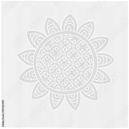 Illustration of bid decorative flower in gray colors on stripe background.
