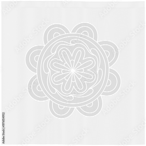 Illustration of bid decorative flower in gray colors on stripe background.