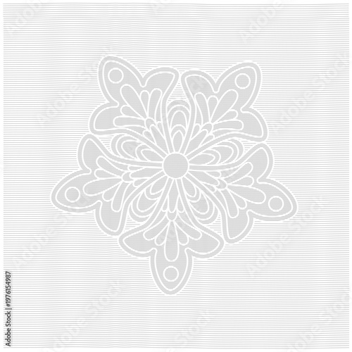 Illustration of bid decorative flower in gray colors on stripe background.
