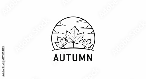 Stylized autumn leaves and clouds within a circular frame above the word "Autumn