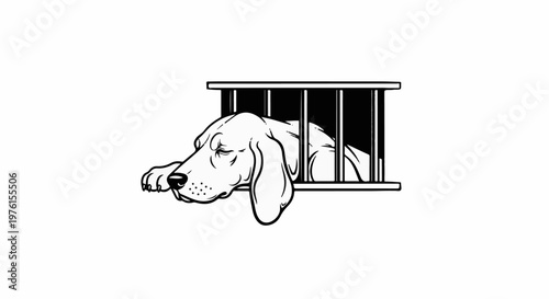 A sad dog with long ears rests its head and paw on a white background