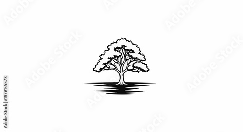 A striking graphic illustration of a mature tree with a full canopy and a reflected shadow