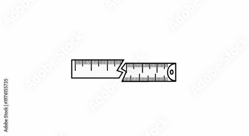 A broken tape measure, divided with metric and imperial markings, at zero