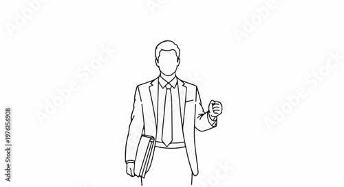 Drawn man in a suit holding a book and clenching his fist