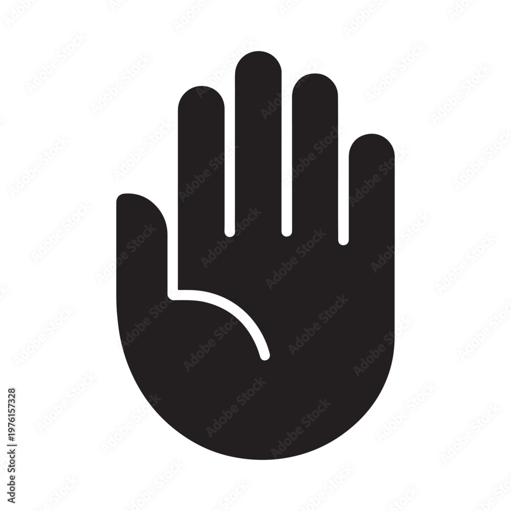 Fototapeta premium A simple black silhouette of a human hand with palm facing forward