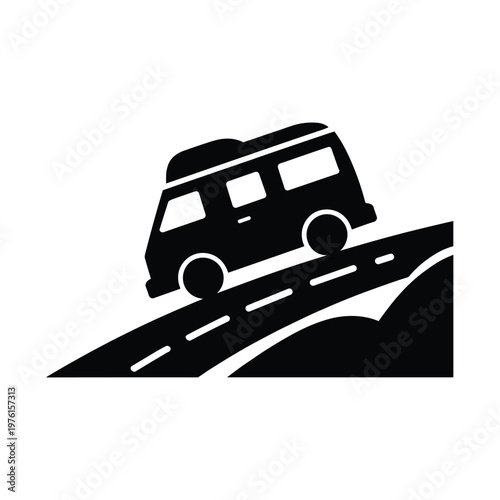 фотографія Camper van driving uphill on a road silhouette graphic icon