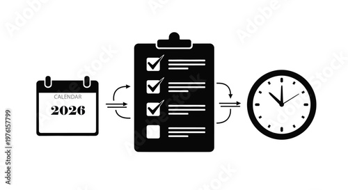 A checklist on clipboard with calendar and clock for task management and time tracking purposes daily