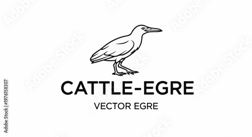 Black and white line drawing of a bird standing with text below