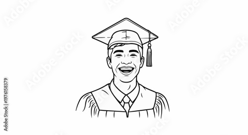 Cheerful young man in graduation cap and gown, excited expression