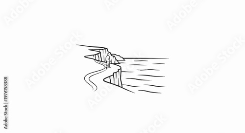 Lone figure walks along a cliff edge overlooking the sea