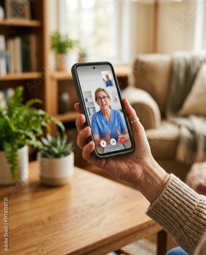 A remote healthcare session with doctor via smartphone, highlighting the accessibility of mobile telemedicine services. Accessible home healthcare solutions.