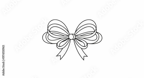 Elegant black and white sketch of a classic bow with ribbon tails
