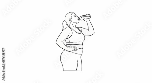 Figure drinking water from a bottle, hand on hip, activewear