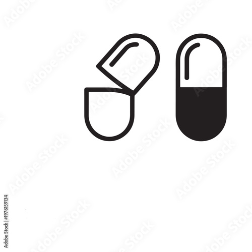 Simple illustration of two capsules one open and one closed
