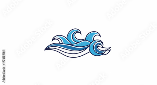 Stylized blue ocean waves with a white background