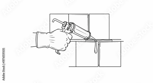Gloved hand applying sealant to tile grout with applicator