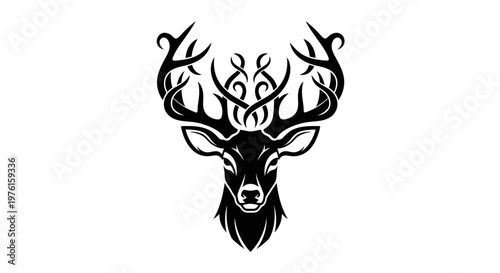 Large Antlered Deer Head Illustration.