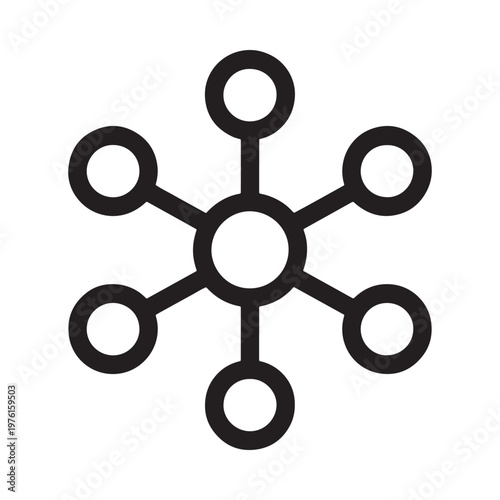 Simple black icon depicting a central node with six connected circles