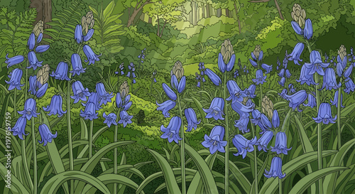 Blue flowers in a garden setting.