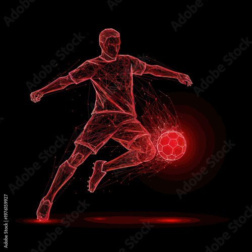 Man Kicking Soccer Ball in Motion.
