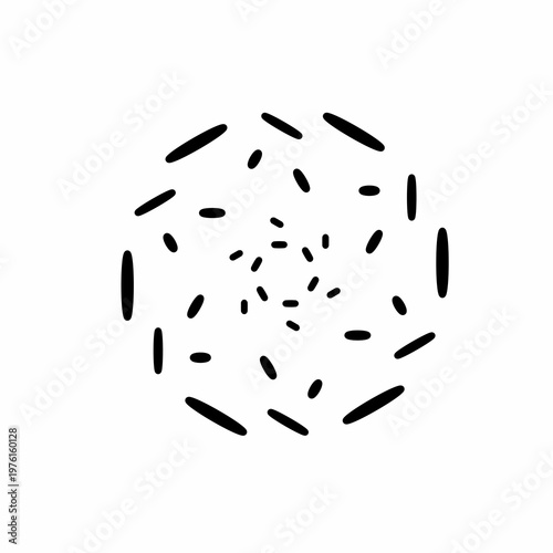 Minimalist abstract pattern featuring scattered oval dots forming a spiral composition. Black and white geometric design suitable for modern backgrounds, wallpapers, textiles, and creative digital use