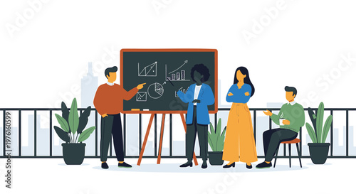 Business people, office workers, meeting, discussion, teamwork, collaboration, flat design, vector illustration