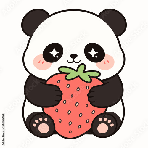 Cute cartoon panda sitting with bamboo in a playful nature illustration