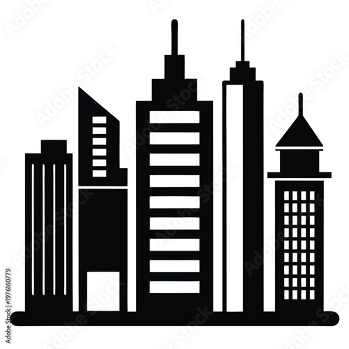 Title modern city skyline silhouette a minimalist urban landscape illustration description a black and white silhouette depicts a modern city skyline with
