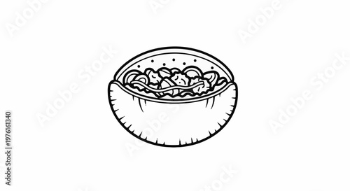 A simple line drawing of a pita pocket stuffed with food