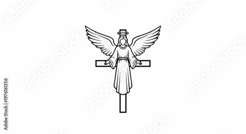 Angel with halo and wings above a cross