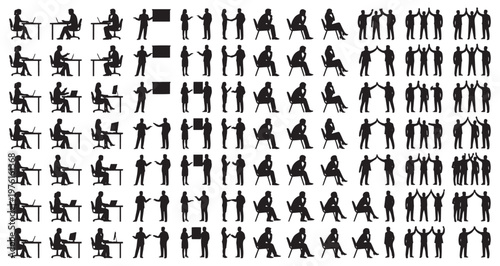 Entrepreneurs and Startup Culture Silhouettes Set Pack. Editable Vector Stroke Illustration. featuring collection, set, silhouette, business, people, office, work, computer, meeting more silhouettes.