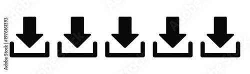 Download flat vector icons set, down arrow bottom side design collection, file download symbols, data transfer icons, user interface elements, modern flat design for apps, websites, and digital platfo