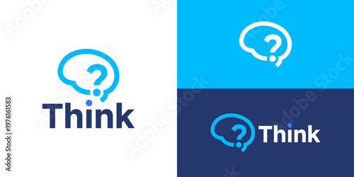 Creative simple think logo template. Brain with question mark symbol logo design vector illustration.