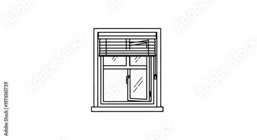 Simple line drawing of a window with open blinds and one pane ajar