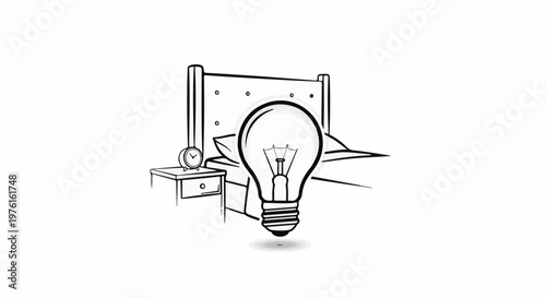 A lightbulb appears as an idea above a bed and nightstand with an alarm clock