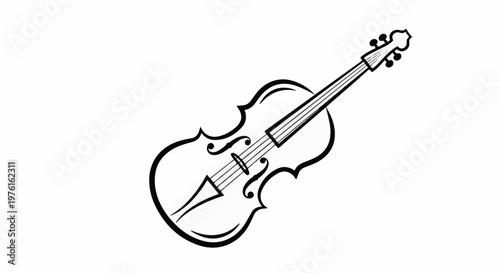 Stylized black ink drawing of a violin against a white background