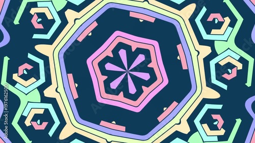 Abstract kaleidoscope pattern animation with colorful geometric shapes