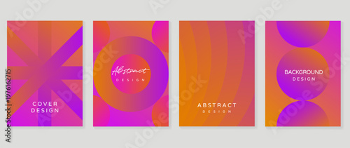 Abstract gradient poster background vector set. Minimalist style cover template with vibrant perspective 3d geometric prism shapes collection. Ideal design for social media, cover, banner, flyer.