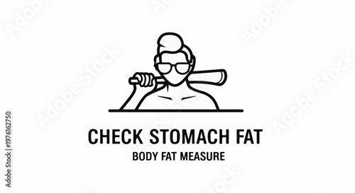 Stylized person with bat and glasses, check stomach fat