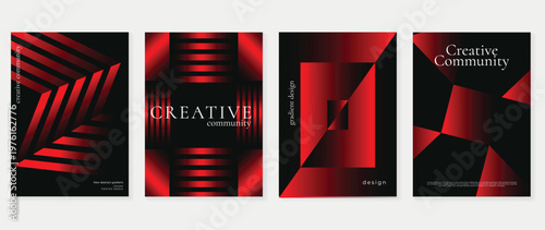 Abstract gradient poster background vector set. Minimalist style cover template with vibrant perspective 3d geometric prism shapes collection. Ideal design for social media, cover, banner, flyer.