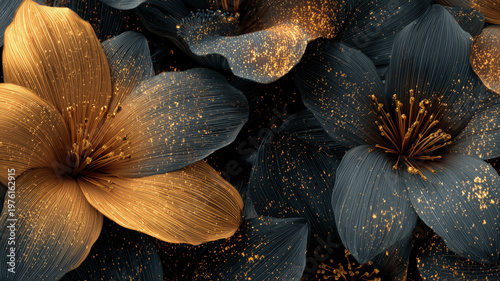 Abstract golden flowers, floral design for prints, postcards or wallpaper