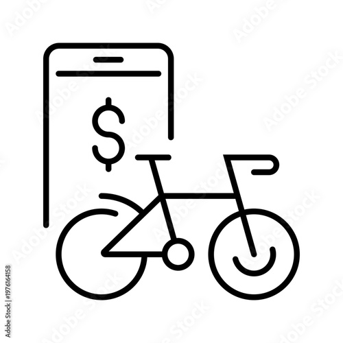 Bicycle rental icon. Transport and bike rental line symbol. Black and white.