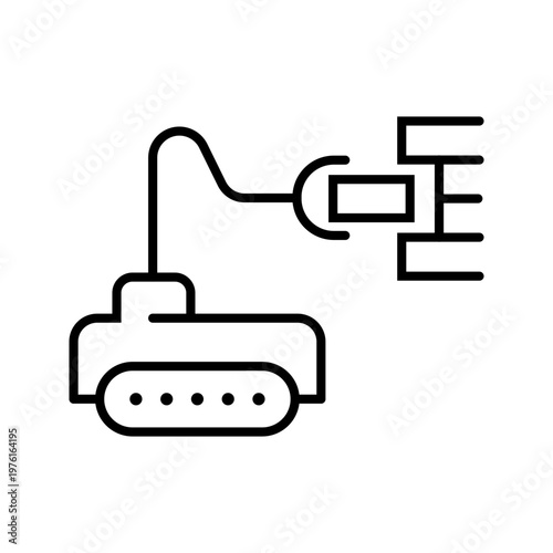 Brick stacker robot icon. Industry and construction robotics line symbol. Black and white.